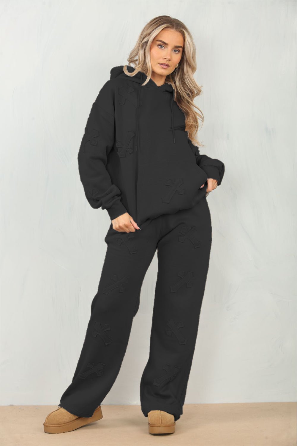 Cross Patched Oversized Hoodie and Joggers Tracksuit - MultiTrends Limited