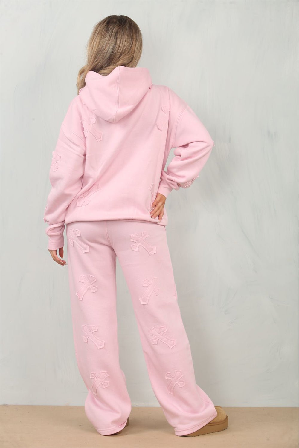 Cross Patched Oversized Hoodie and Joggers Tracksuit - MultiTrends Limited