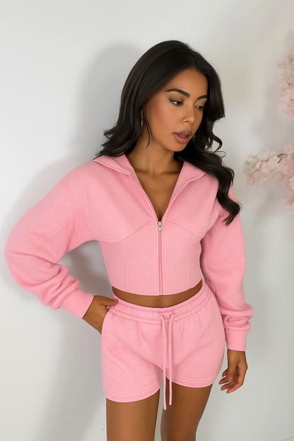 Zip Crop Shorts Set