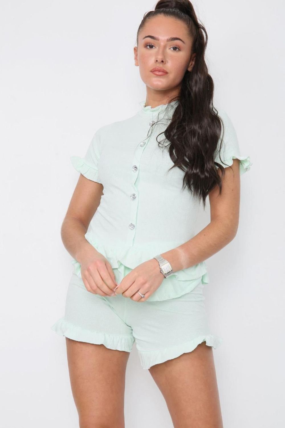 Diamond Frilled Edge Short Co-Ord Set - Multi Trends