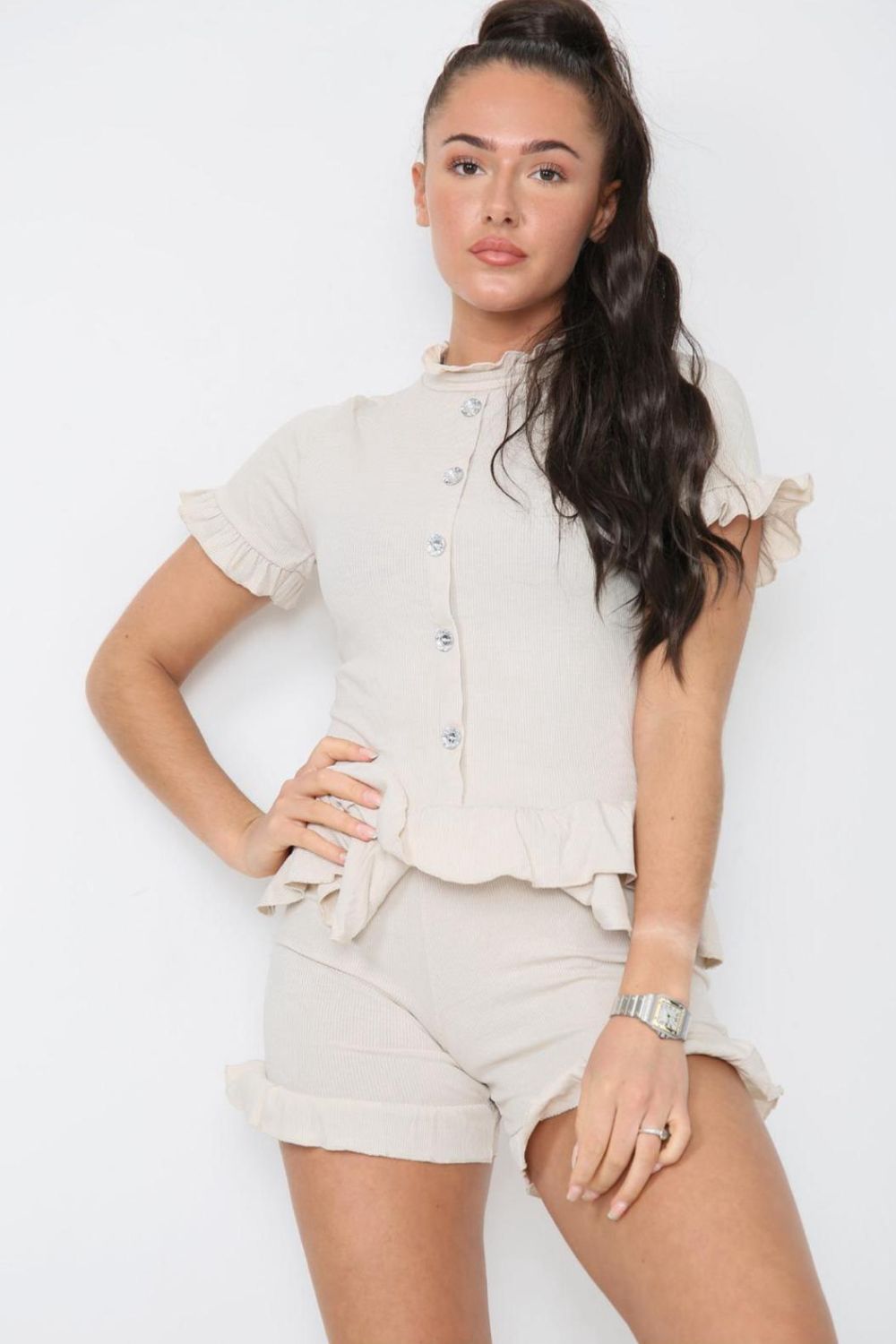 Diamond Frilled Edge Short Co-Ord Set - Multi Trends