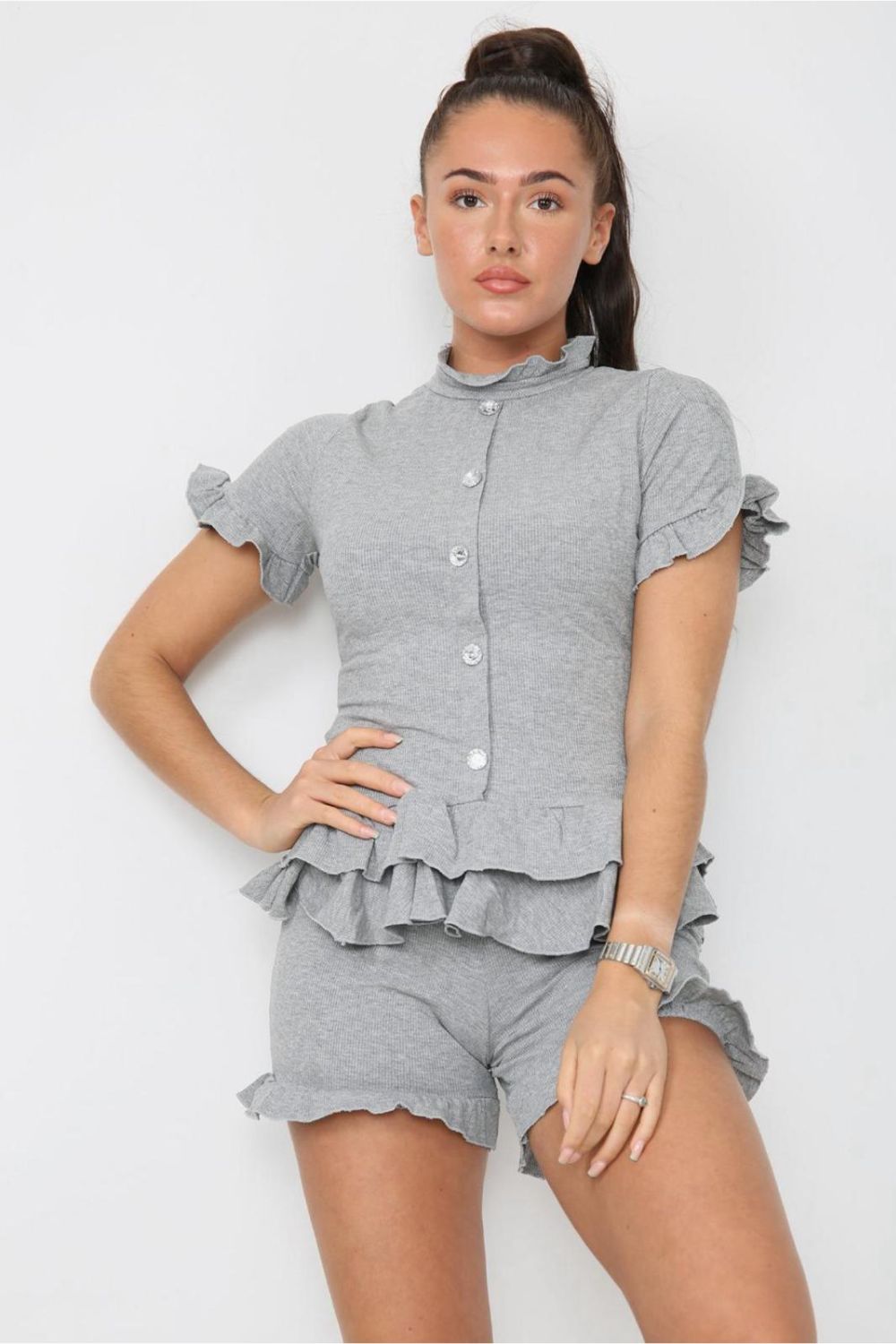 Diamond Frilled Edge Short Co-Ord Set - Multi Trends