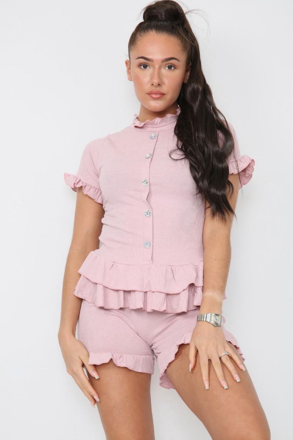 Diamond Frilled Edge Short Co-Ord Set - Multi Trends