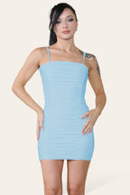 Double Layered Naked Shoulder Ruched Body-Con Cami Dress Mini Style - Multi Trends
