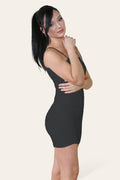Double Layered Naked Shoulder Ruched Body-Con Cami Dress Mini Style - Multi Trends