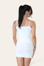 Double Layered Naked Shoulder Ruched Body-Con Cami Dress Mini Style - Multi Trends