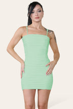 Double Layered Naked Shoulder Ruched Body-Con Cami Dress Mini Style - Multi Trends