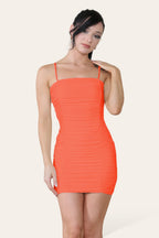Double Layered Naked Shoulder Ruched Body-Con Cami Dress Mini Style - Multi Trends