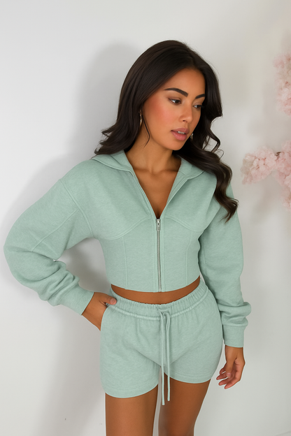 Zip Crop Shorts Set