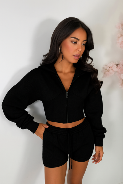 Zip Crop Shorts Set