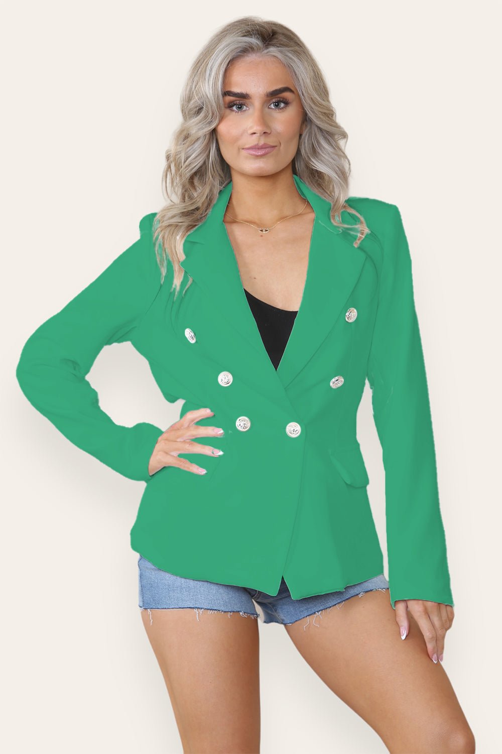 Fitted Linned Double Gold Button Collared Blazer Jacket - Multi Trends