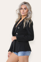 Fitted Linned Double Gold Button Collared Blazer Jacket - Multi Trends