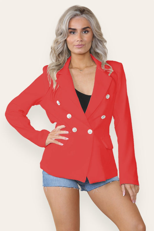 Fitted Linned Double Gold Button Collared Blazer Jacket - Multi Trends