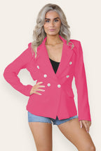 Fitted Linned Double Gold Button Collared Blazer Jacket - Multi Trends