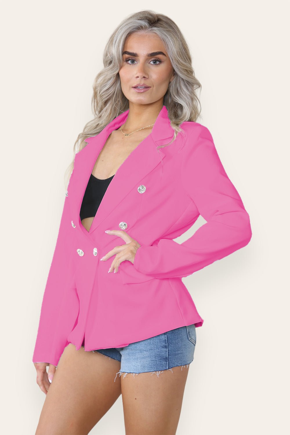 Fitted Linned Double Gold Button Collared Blazer Jacket - Multi Trends