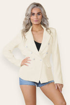 Fitted Linned Double Gold Button Collared Blazer Jacket - Multi Trends
