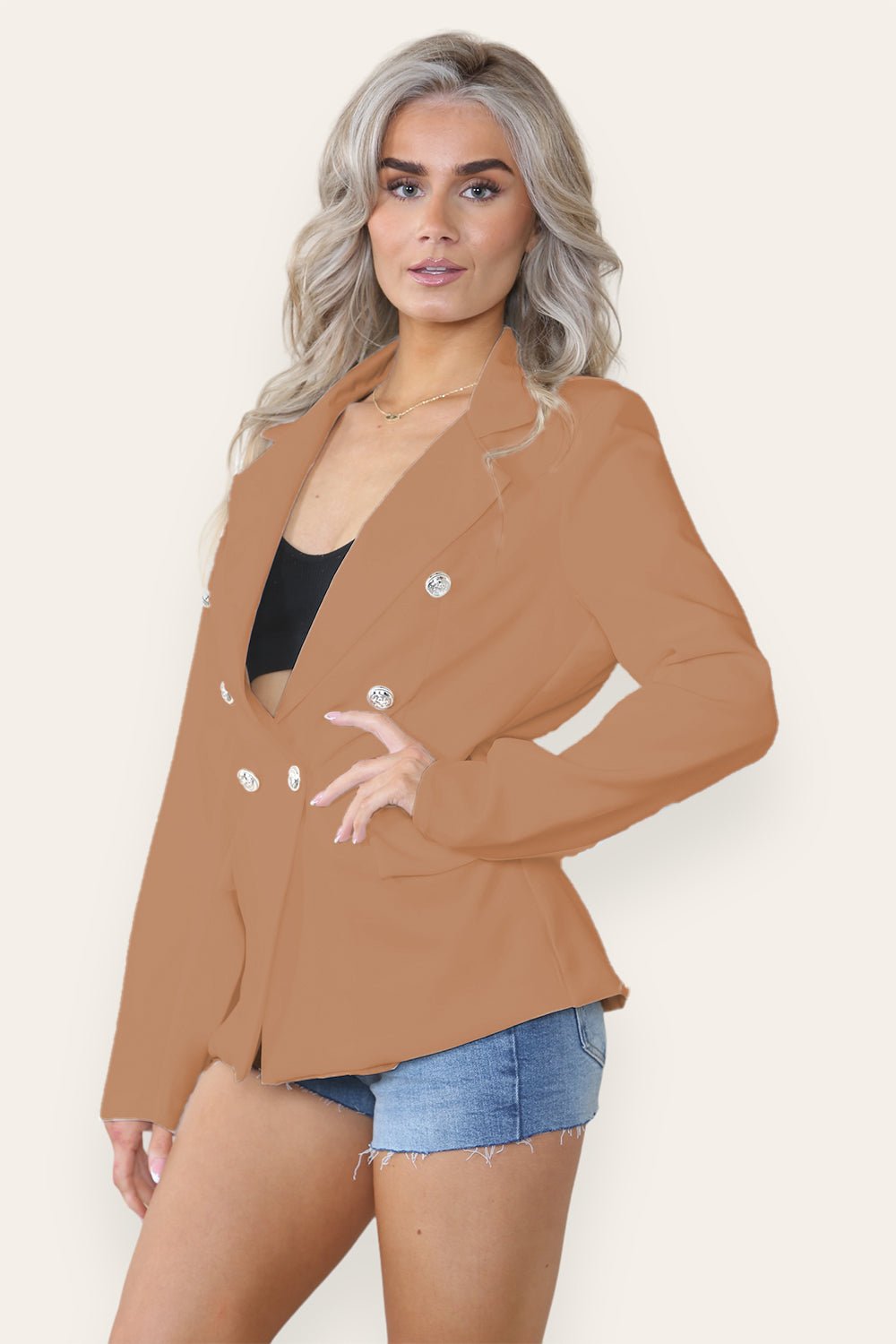 Fitted Linned Double Gold Button Collared Blazer Jacket - Multi Trends