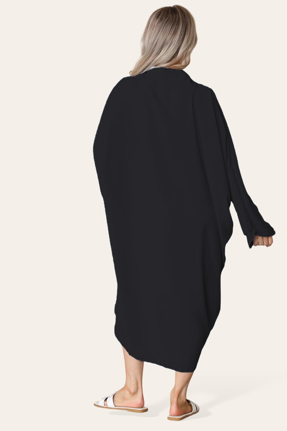 High-Low Oversized Button Long Top Shirt Dress with Hem and Long Sleeves - MultiTrends Limited