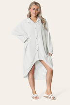 High-Low Oversized Button Long Top Shirt Dress with Hem and Long Sleeves - MultiTrends Limited