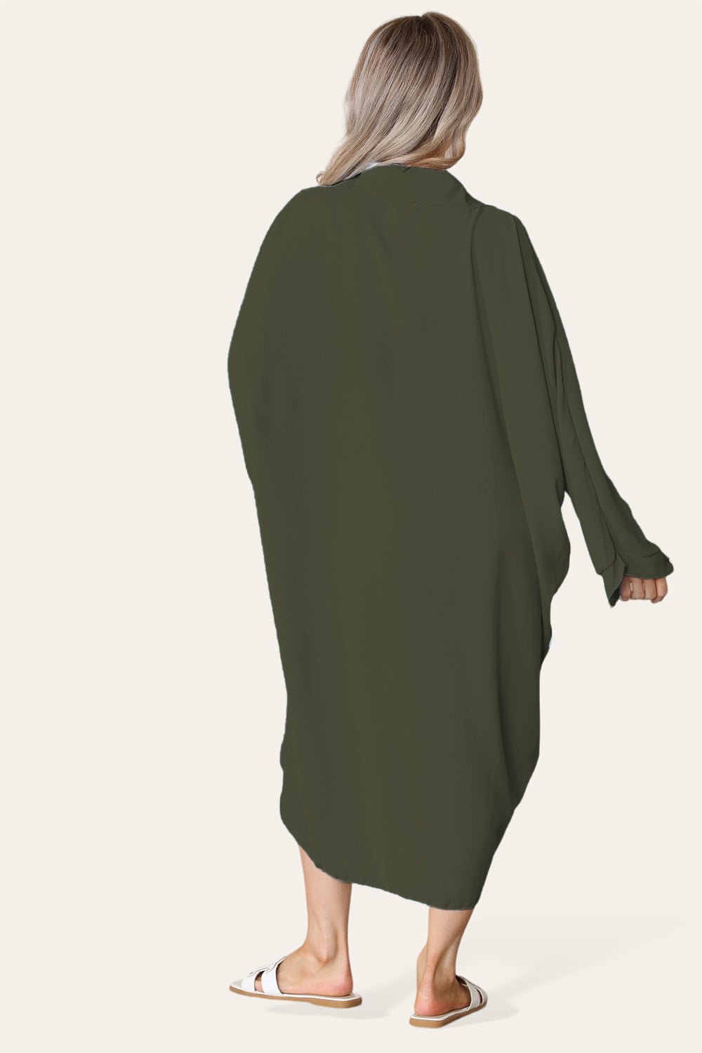 High-Low Oversized Button Long Top Shirt Dress with Hem and Long Sleeves - MultiTrends Limited