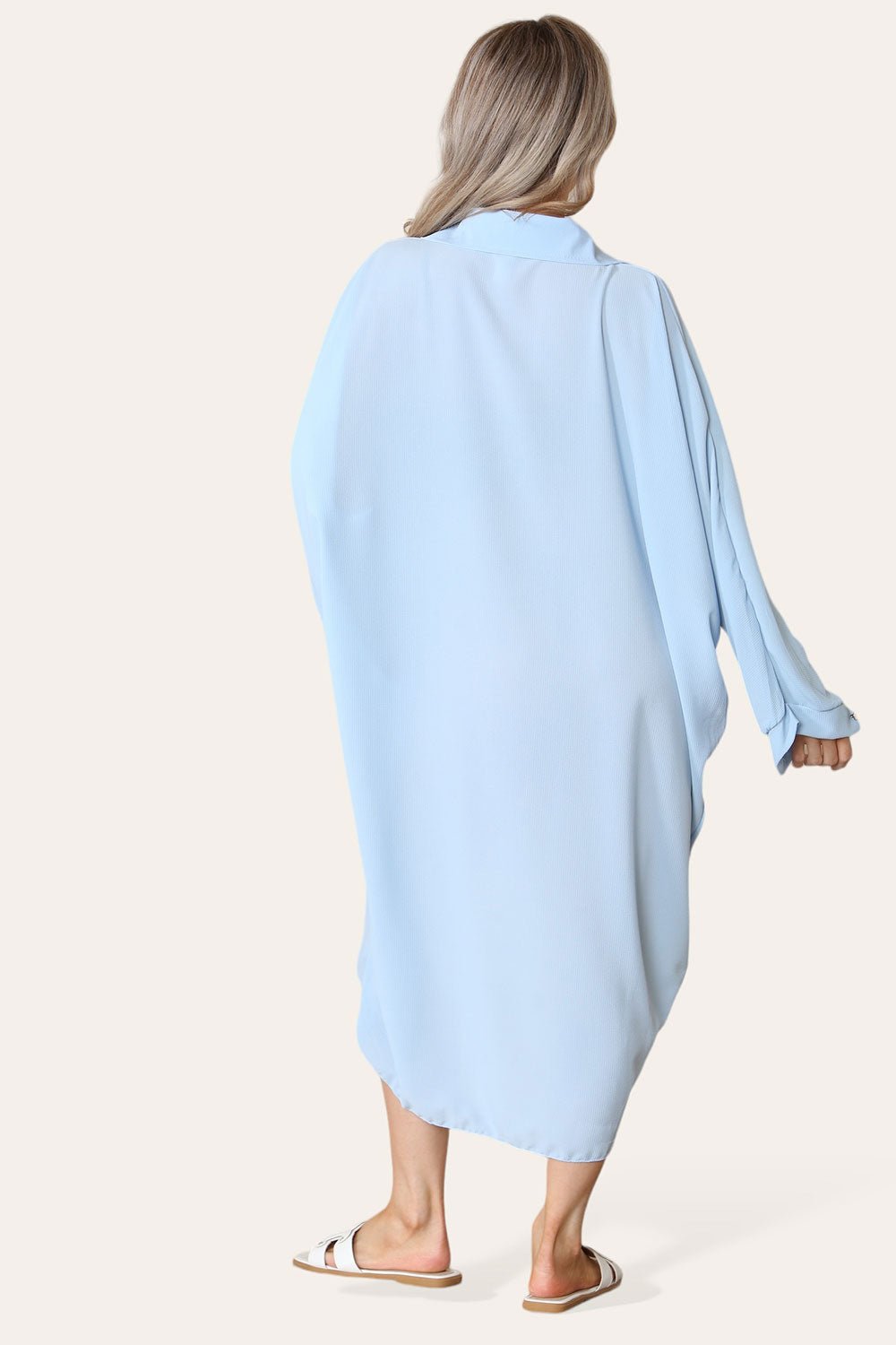 High-Low Oversized Button Long Top Shirt Dress with Hem and Long Sleeves - MultiTrends Limited