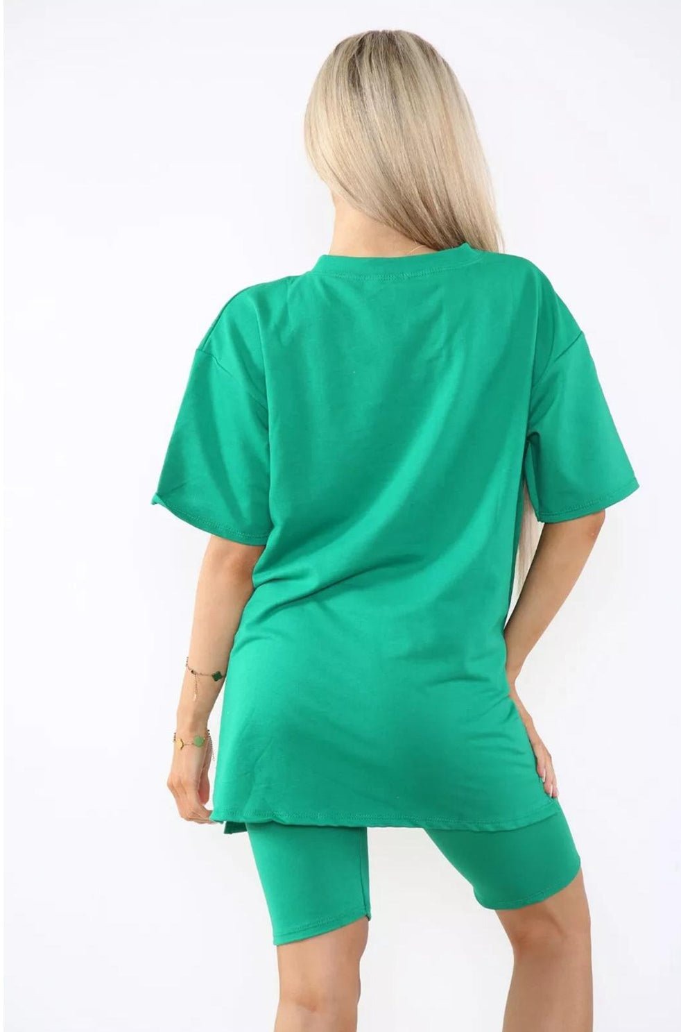 Love Side Slit Cycling Short and T-Shirts Co-Ord Two Piece Set with Front Love Slogan - Multi Trends