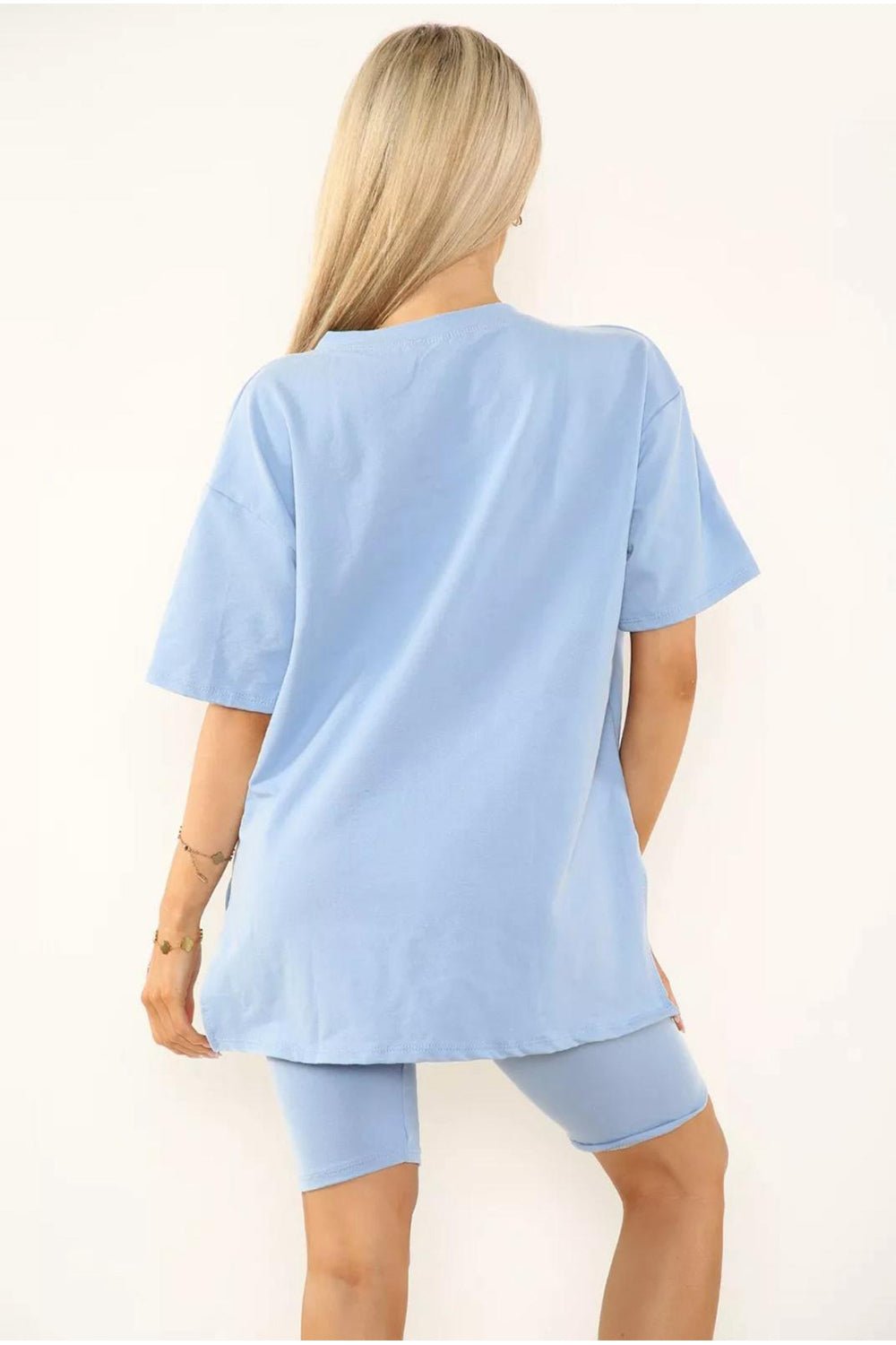 Love Side Slit Cycling Short and T-Shirts Co-Ord Two Piece Set with Front Love Slogan - Multi Trends