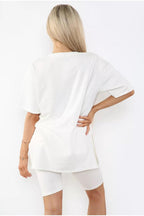 Love Side Slit Cycling Short and T-Shirts Co-Ord Two Piece Set with Front Love Slogan - Multi Trends