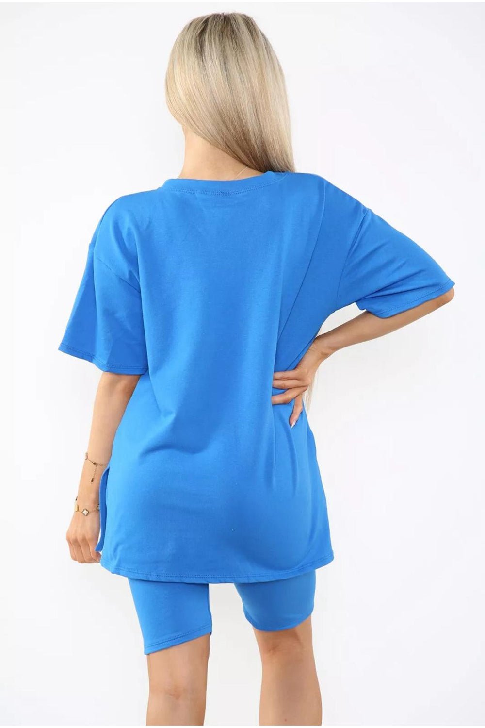 Love Side Slit Cycling Short and T-Shirts Co-Ord Two Piece Set with Front Love Slogan - Multi Trends