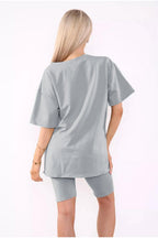 Love Side Slit Cycling Short and T-Shirts Co-Ord Two Piece Set with Front Love Slogan - Multi Trends