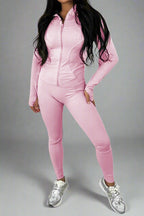 New Sports Zip Front Long Sleeves Top And Leggings Gym Set - MultiTrends Limited