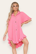 Over Sized Italian Gold Button Pleated Frill Ruffle TikTok Dress Top