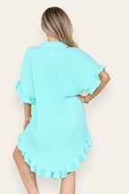 Over Sized Italian Gold Button Pleated Frill Ruffle TikTok Dress Top