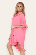 Over Sized Italian Gold Button Pleated Frill Ruffle TikTok Dress Top