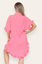 Over Sized Italian Gold Button Pleated Frill Ruffle TikTok Dress Top