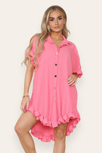 Over Sized Italian Gold Button Pleated Frill Ruffle TikTok Dress Top