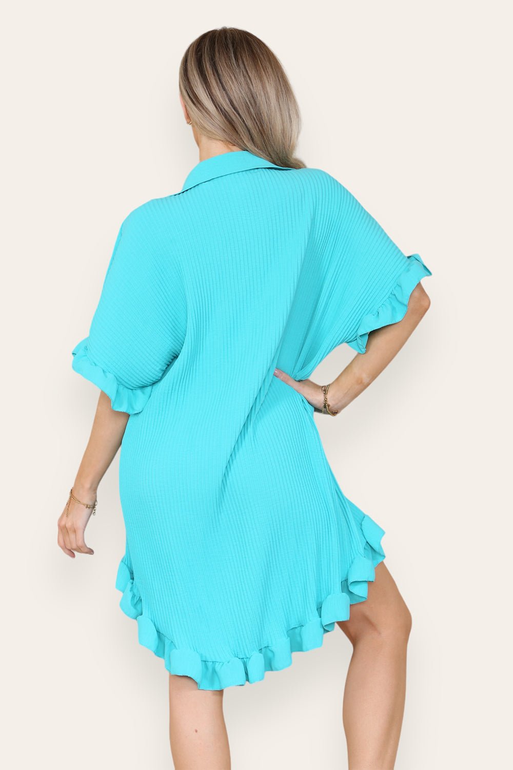 Over Sized Italian Gold Button Pleated Frill Ruffle TikTok Dress Top