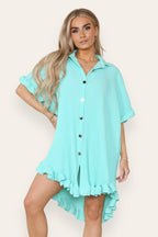 Over Sized Italian Gold Button Pleated Frill Ruffle TikTok Dress Top