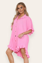 Over Sized Italian Gold Button Pleated Frill Ruffle TikTok Dress Top