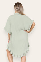 Over Sized Italian Gold Button Pleated Frill Ruffle TikTok Dress Top