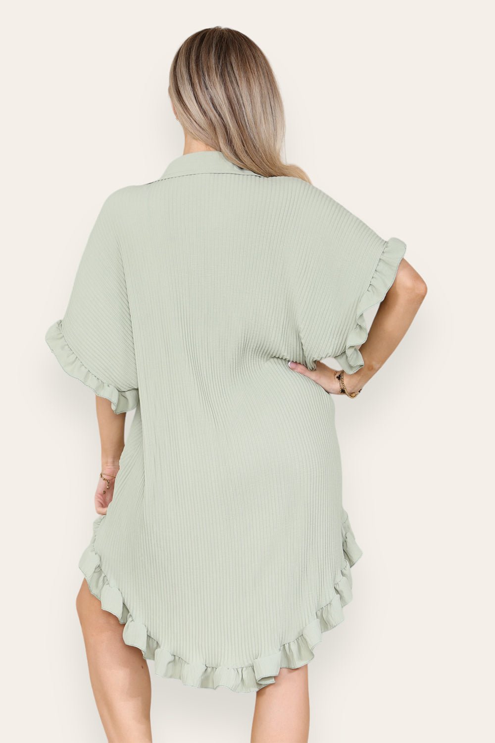 Over Sized Italian Gold Button Pleated Frill Ruffle TikTok Dress Top