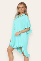 Over Sized Italian Gold Button Pleated Frill Ruffle TikTok Dress Top