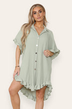Over Sized Italian Gold Button Pleated Frill Ruffle TikTok Dress Top