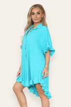 Over Sized Italian Gold Button Pleated Frill Ruffle TikTok Dress Top