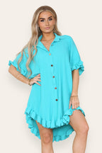 Over Sized Italian Gold Button Pleated Frill Ruffle TikTok Dress Top