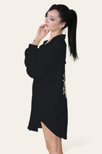 Oversized Long Sleeve Gold Sequin Eye Button Up Shirt - Multi Trends