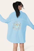 Oversized Long Sleeve Gold Sequin Eye Button Up Shirt - Multi Trends