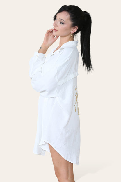 Oversized Long Sleeve Gold Sequin Eye Button Up Shirt - Multi Trends