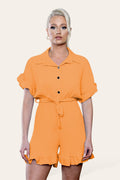 Pleated Ruffle Shirt Short Playsuit With Frill Hems - MultiTrends Limited