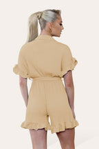 Pleated Ruffle Shirt Short Playsuit With Frill Hems - MultiTrends Limited
